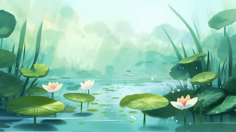 夏日清新绿色荷叶插画背景节气海报,插画/手绘图,插画/手绘图库,插画/手绘图下载,插画/手绘
